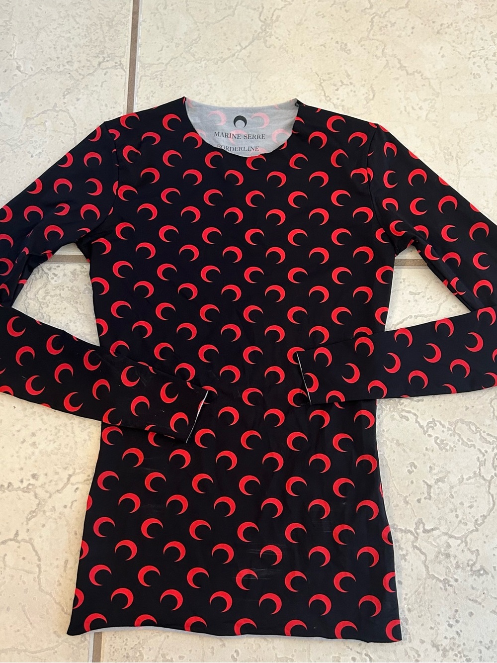 Marine Serre Women's Black and Red Top Second Skin Long Sleeve T-Shirt Small